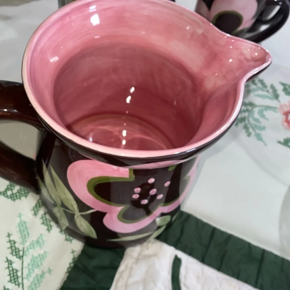 Laurie Gates The causal collection‎ ceramic floral pitcher.